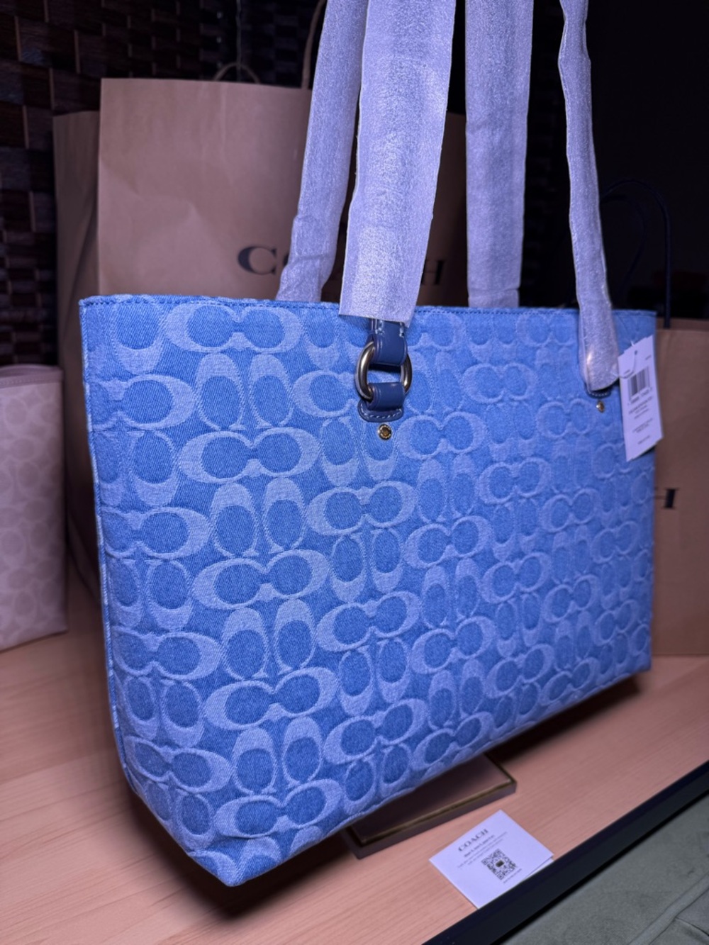 NWT Coach Denim Blue Signature Tote - Picture 4 of 16